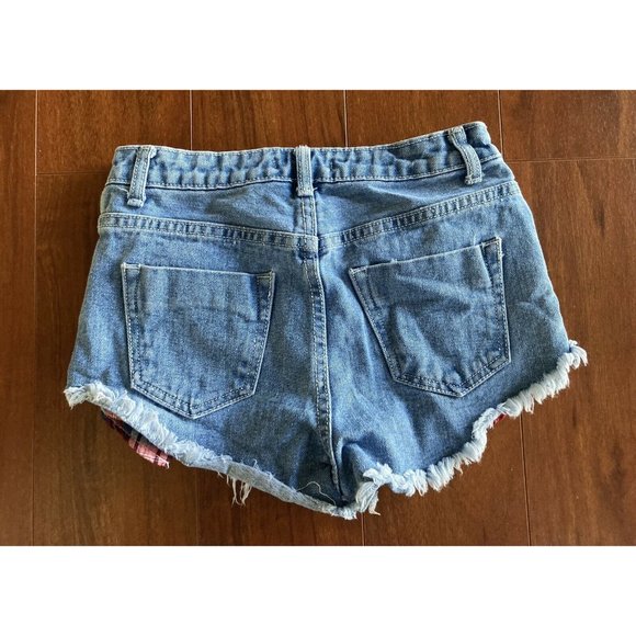 Forever 21 Distressed Blue Jean Shirts Waist 25 Bootie Shorts Cut-Off - Picture 3 of 4